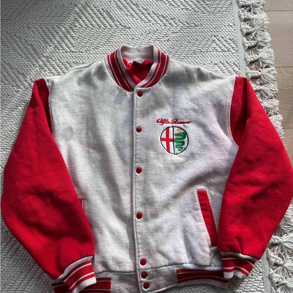Vintage Fruit of the Loom Red & White Alfa Romeo Bomber Jacket- XL